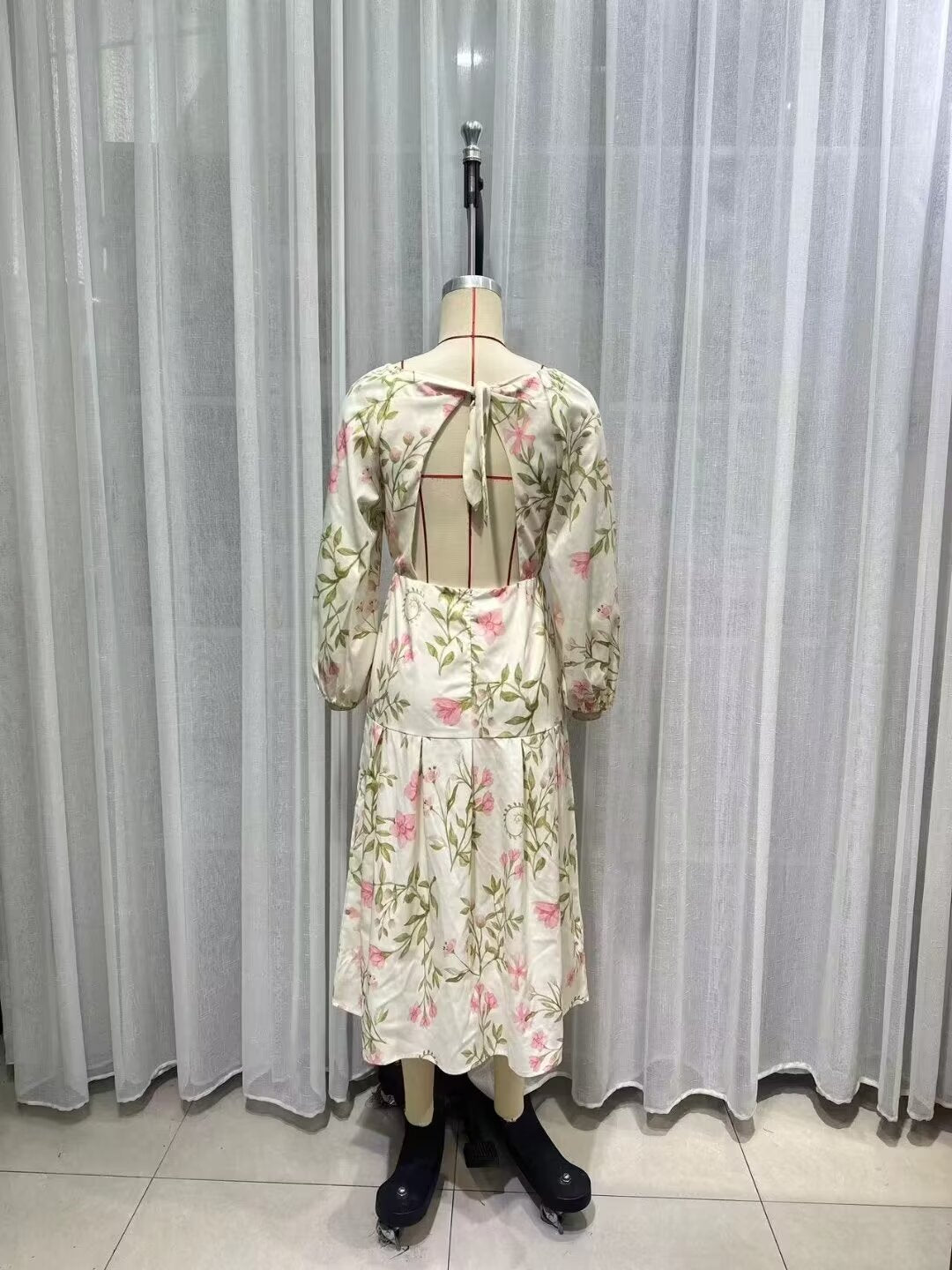 Vestido de manga larga estampado de gasa de ropa de verano para mujer