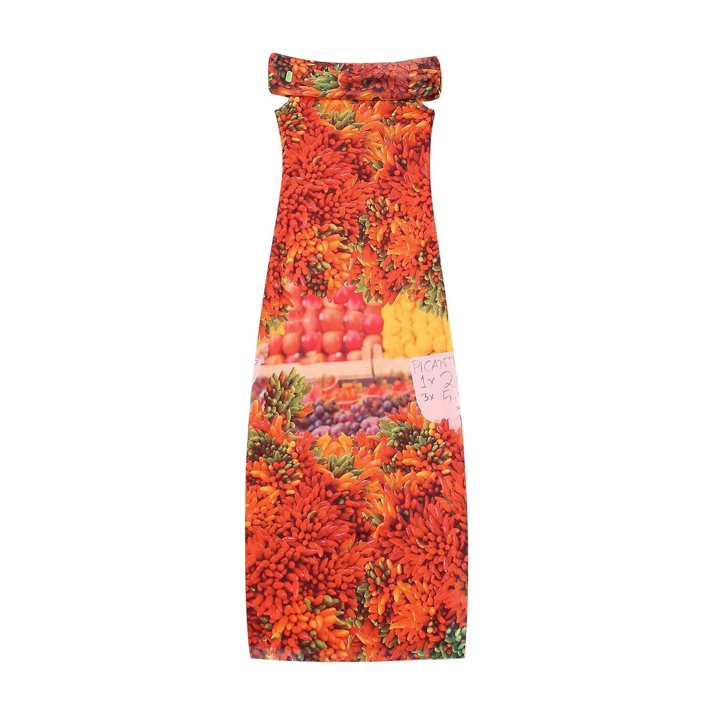 Vestido largo ajustado sexy con hombros descubiertos y estampado floral de red de seda para mujer