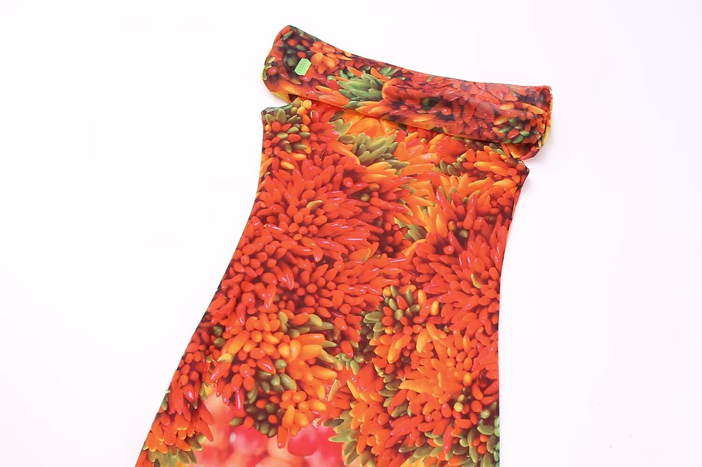 Vestido largo ajustado sexy con hombros descubiertos y estampado floral de red de seda para mujer