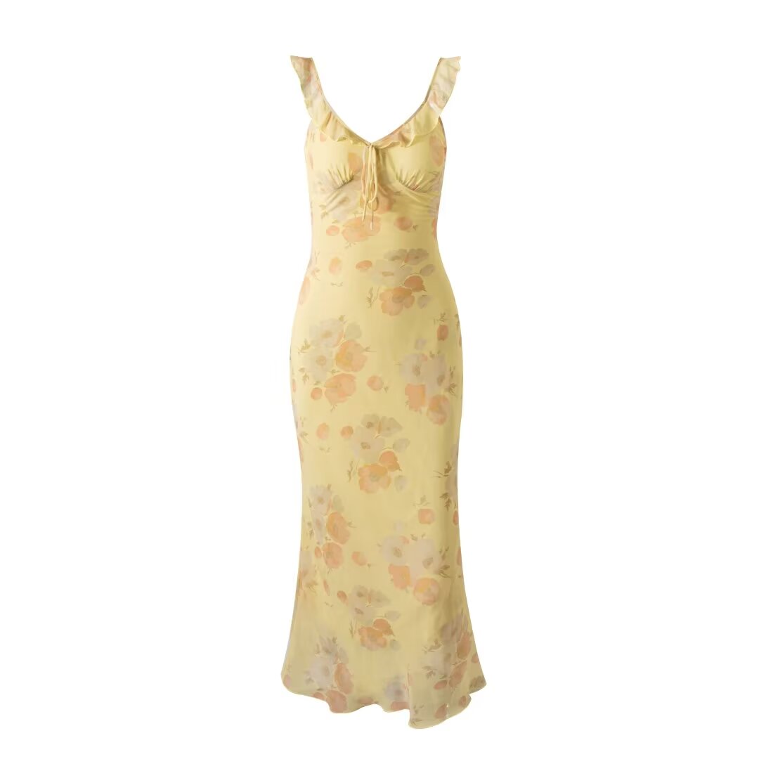 Robe d'été sexy à fleurs avec col en V pour femme