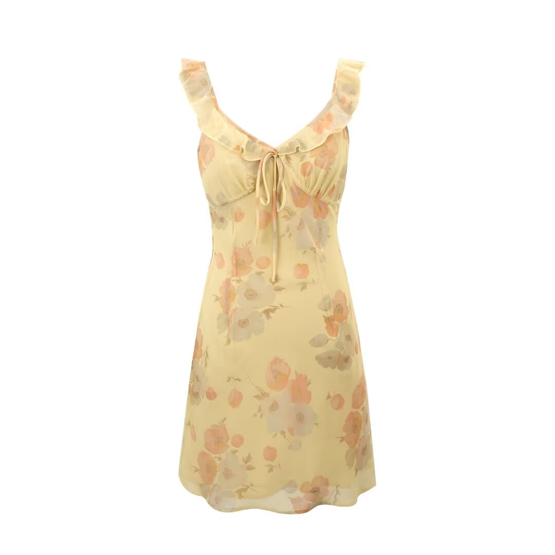 Robe d'été sexy à fleurs avec col en V pour femme