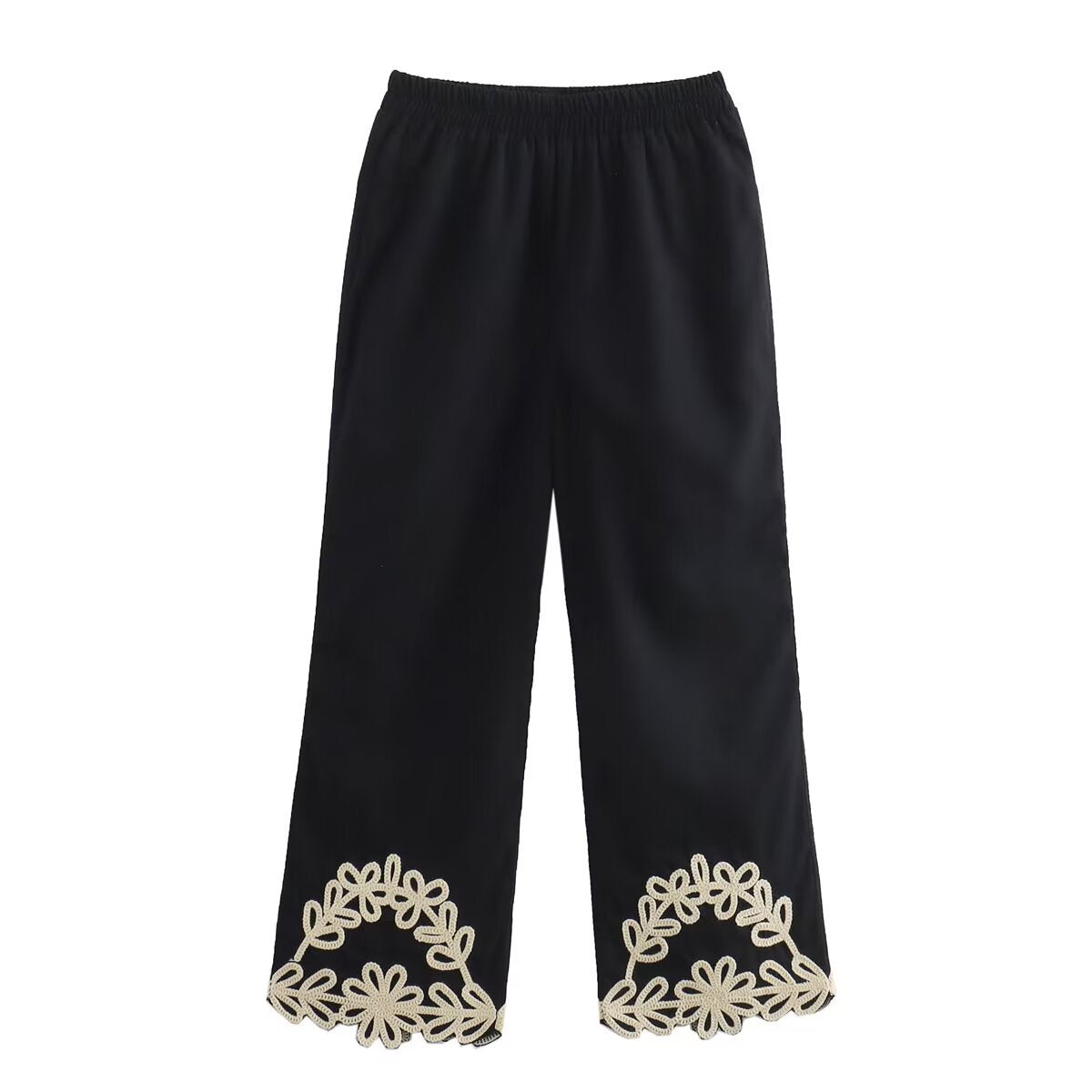 Summer Embroidery Short V neck Vest Three Piece Embroidered Trousers Set