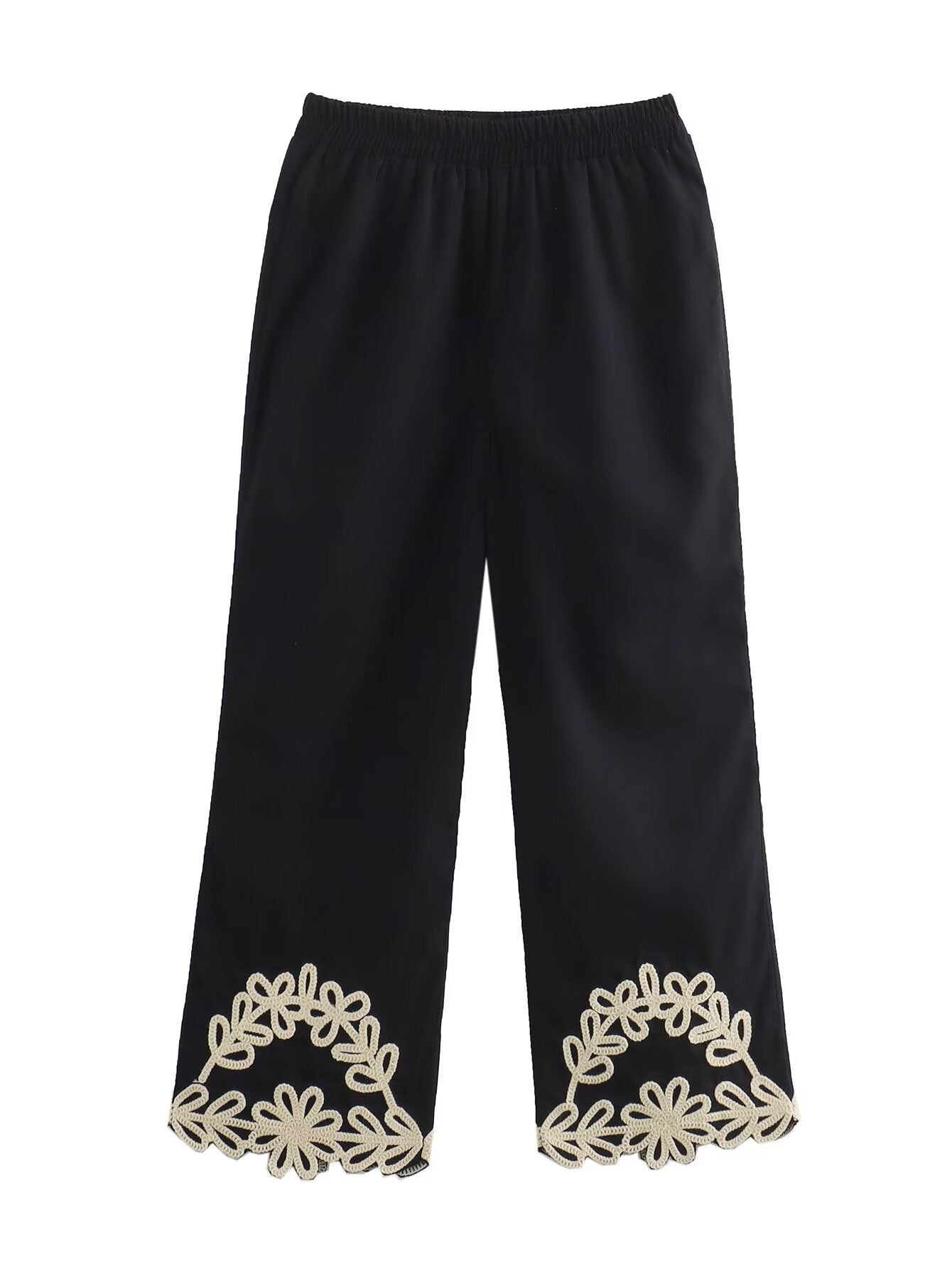 Summer Embroidery Short V neck Vest Three Piece Embroidered Trousers Set