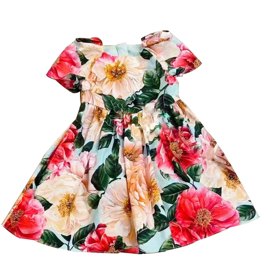 Robe d'été pour filles à manches courtes et fleurs