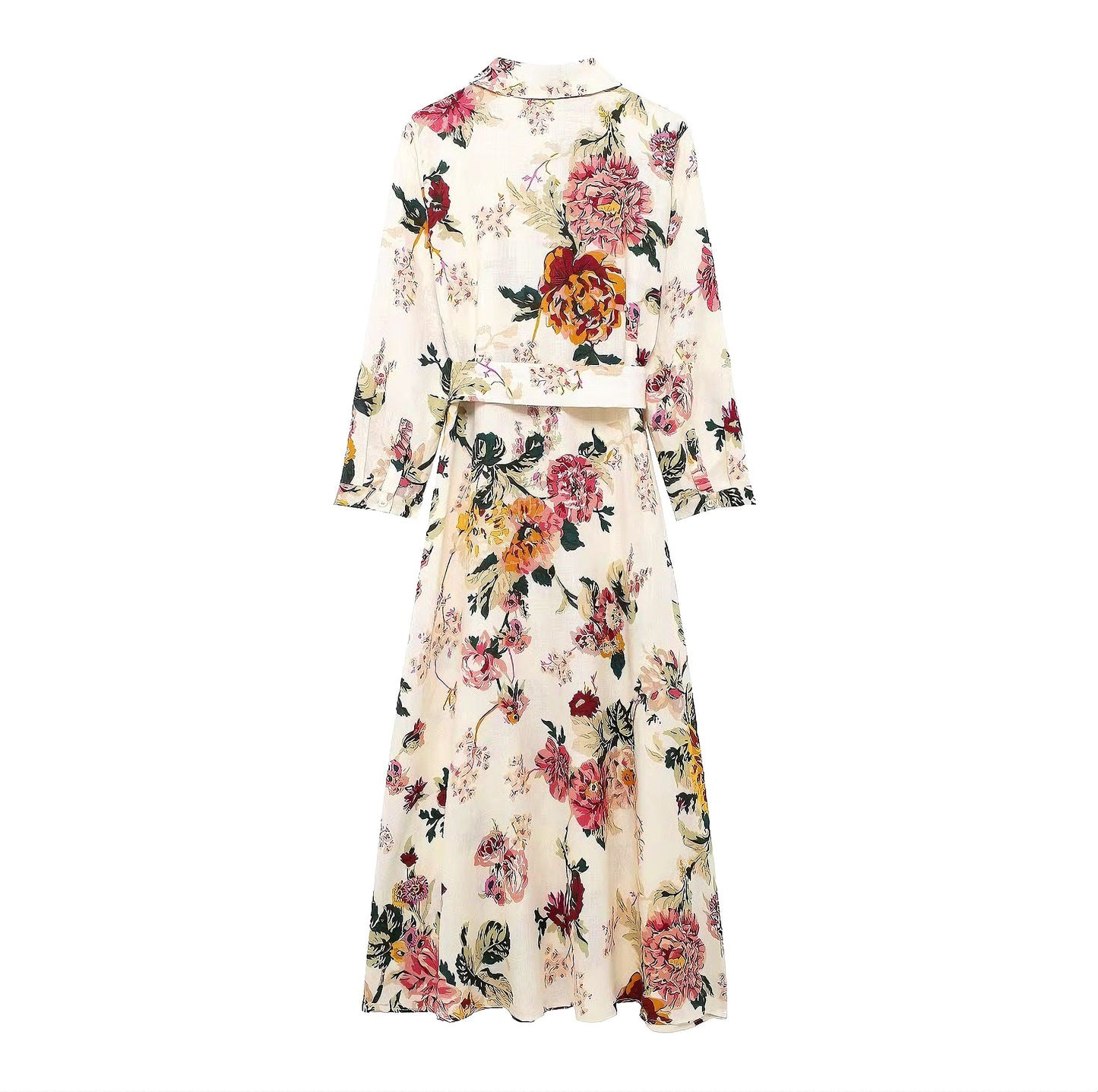 Summer Women Clothing Casual Cotton Linen Printed Shirt Dress