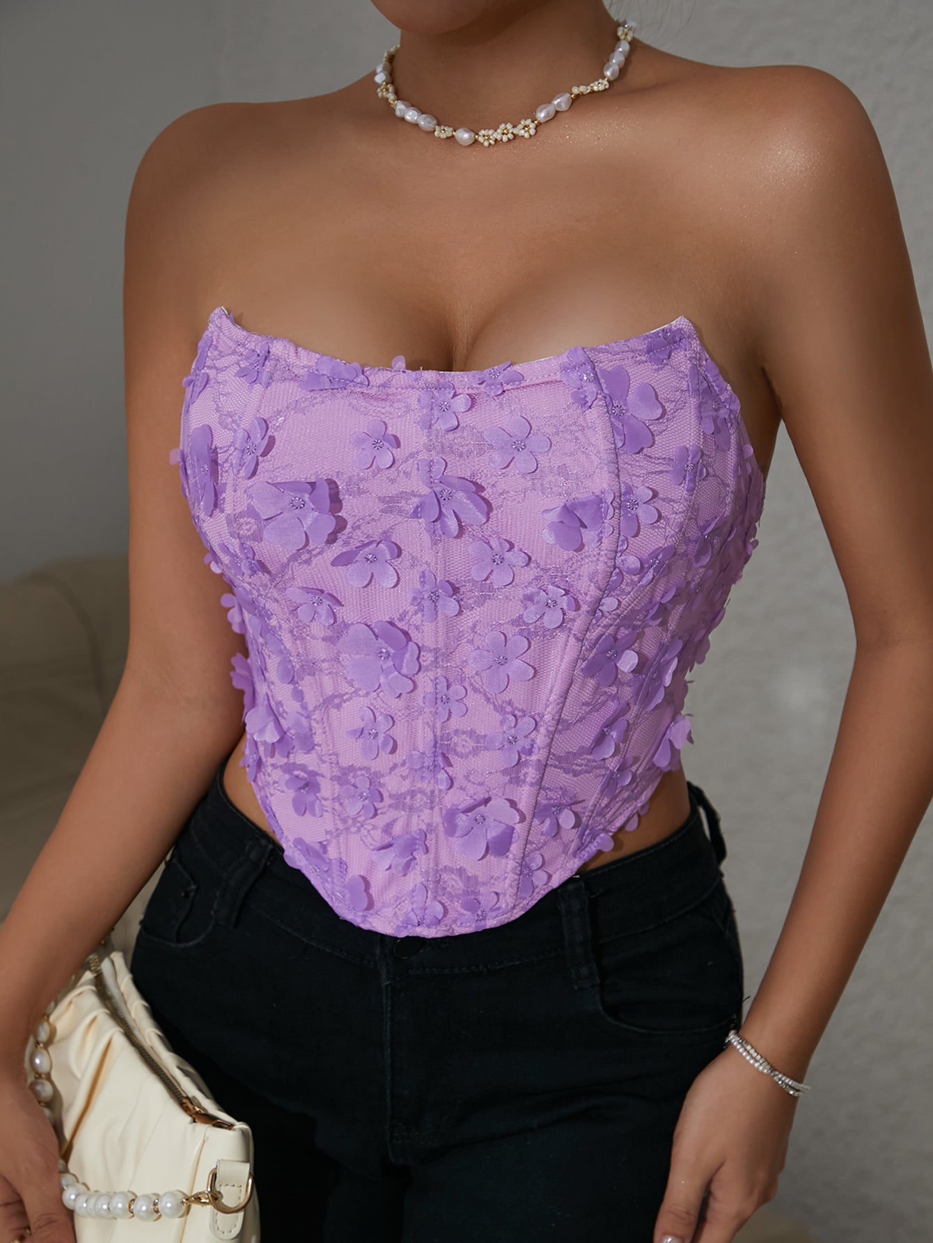 Corset à armatures en maille épicée violette à coupe tridimensionnelle, à lacets, pour l'été, vêtement d'extérieur