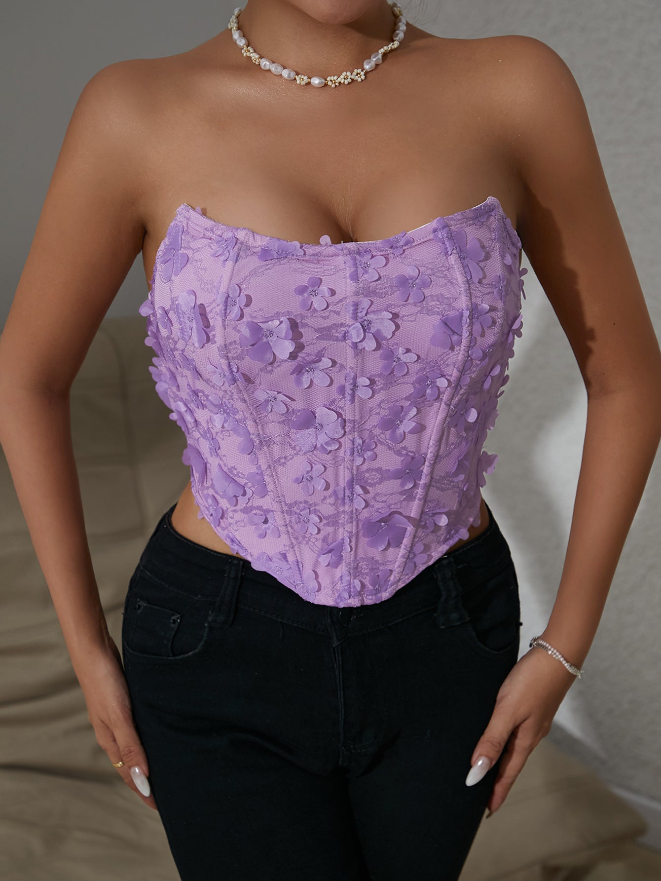 Corset à armatures en maille épicée violette à coupe tridimensionnelle, à lacets, pour l'été, vêtement d'extérieur