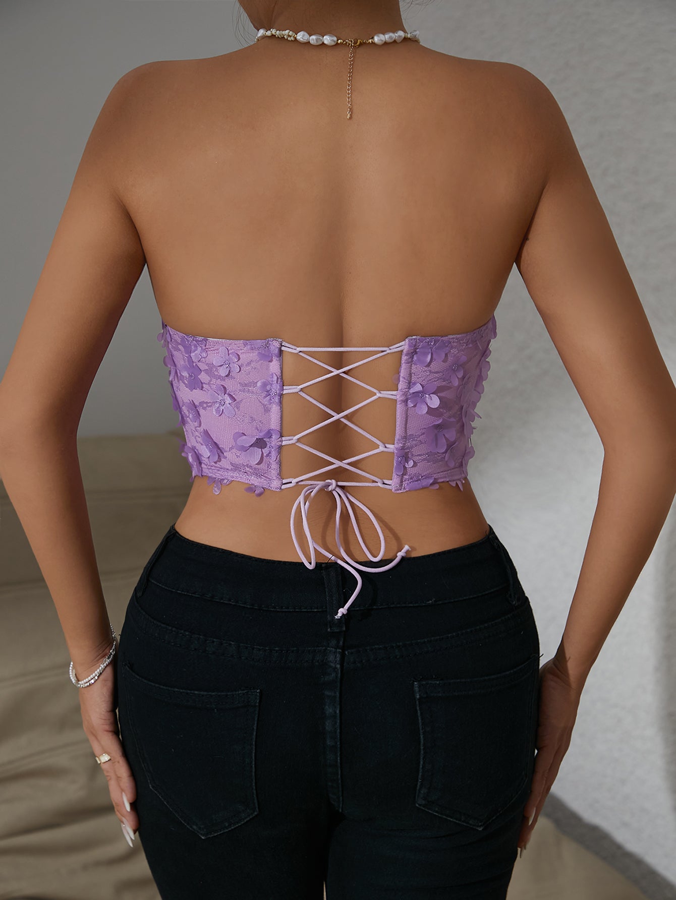 Corset à armatures en maille épicée violette à coupe tridimensionnelle, à lacets, pour l'été, vêtement d'extérieur