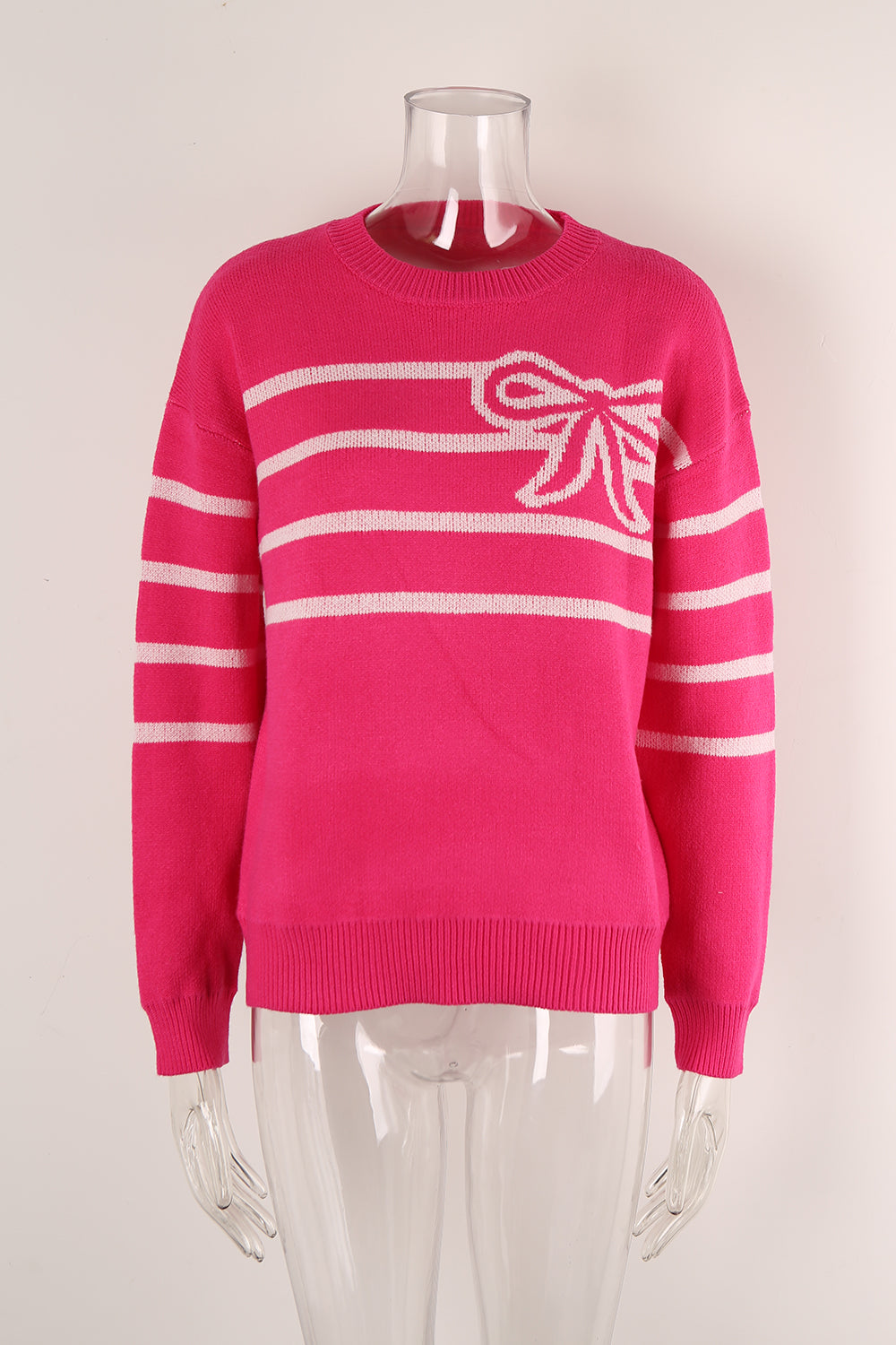 Autumn Winter Sweater Striped Bow round Neck Floral Knitted Sweater