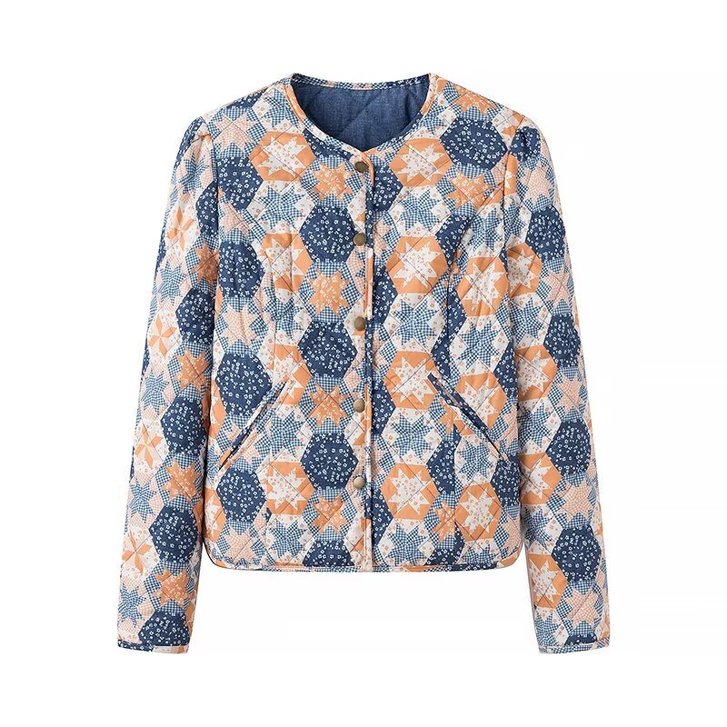 Chaqueta acolchada de algodón con estampado de doble cara informal sencilla para otoño e invierno