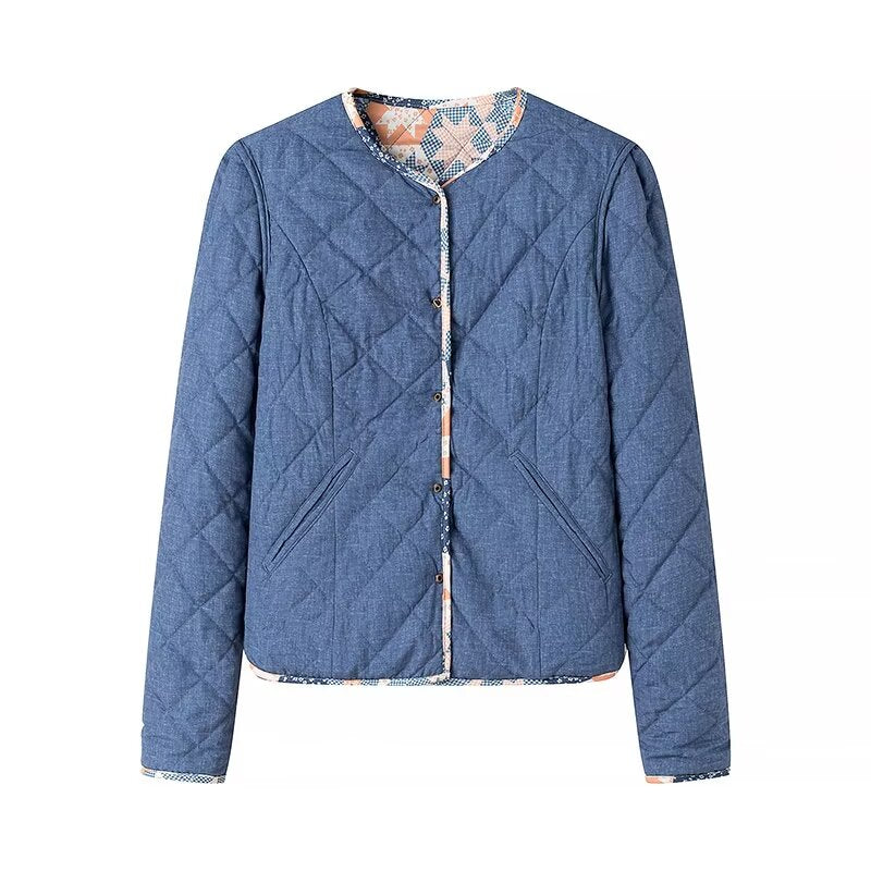 Autumn Winter Casual Simple Double Sided Wear Printed Cotton Padded Jacket Coat