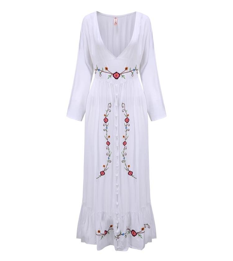 Floral V Neck Embroidered Dress Dress