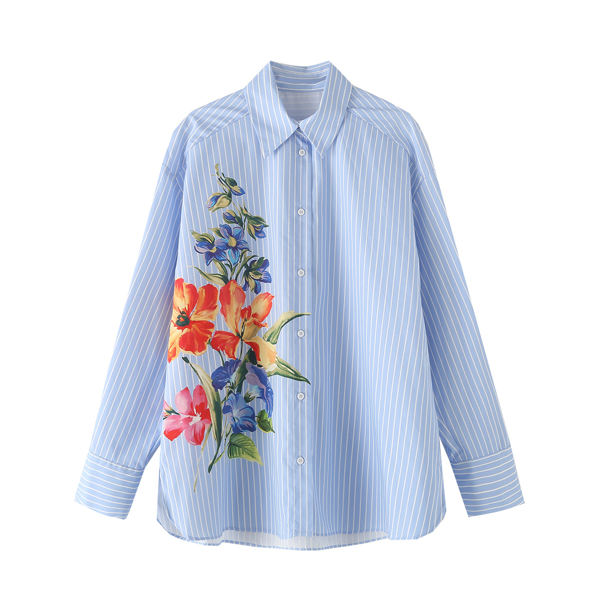 Camisa de rayas con estampado floral sencillo y moderno para mujer para otoño