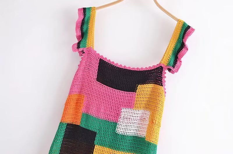 Vestido de patchwork de crochet para otoño e invierno para mujer