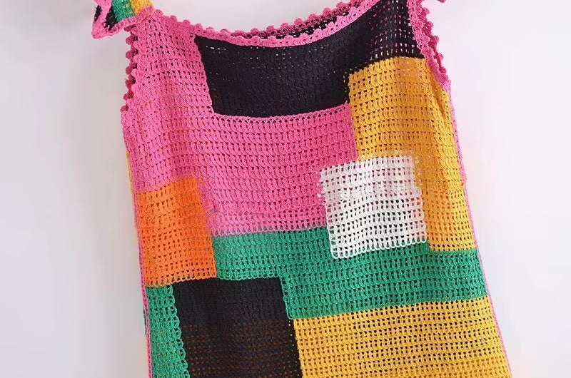 Vestido de patchwork de crochet para otoño e invierno para mujer