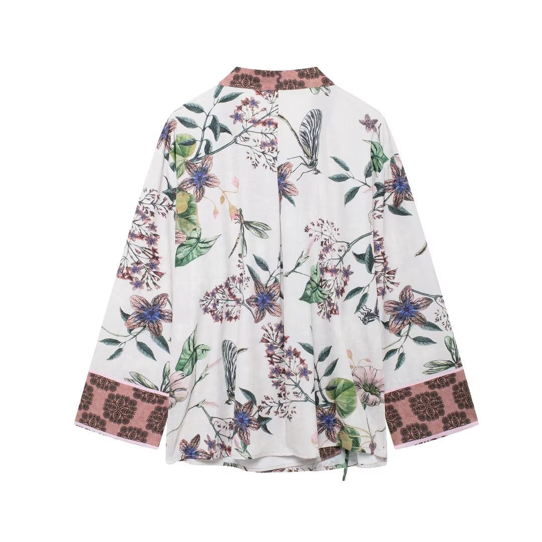 Ropa de mujer de otoño Camisa kimono estampada de moda Pantalones casuales