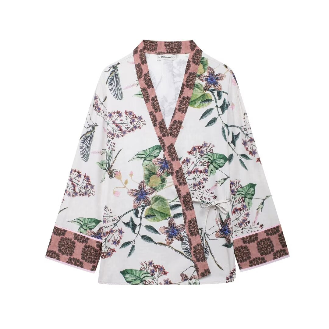 Ropa de mujer de otoño Camisa kimono estampada de moda Pantalones casuales