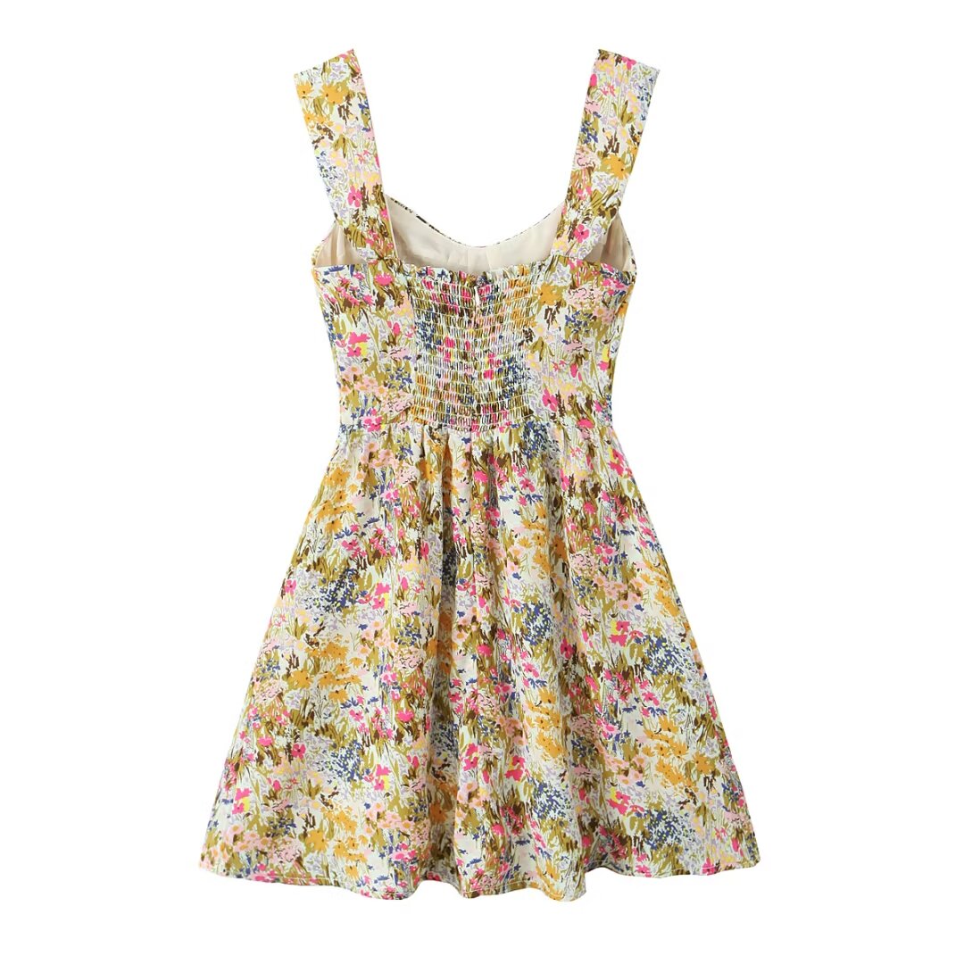 Vestido ajustado con tirantes y cuello en forma de corazón para mujer, ropa de otoño con estampado floral pequeño