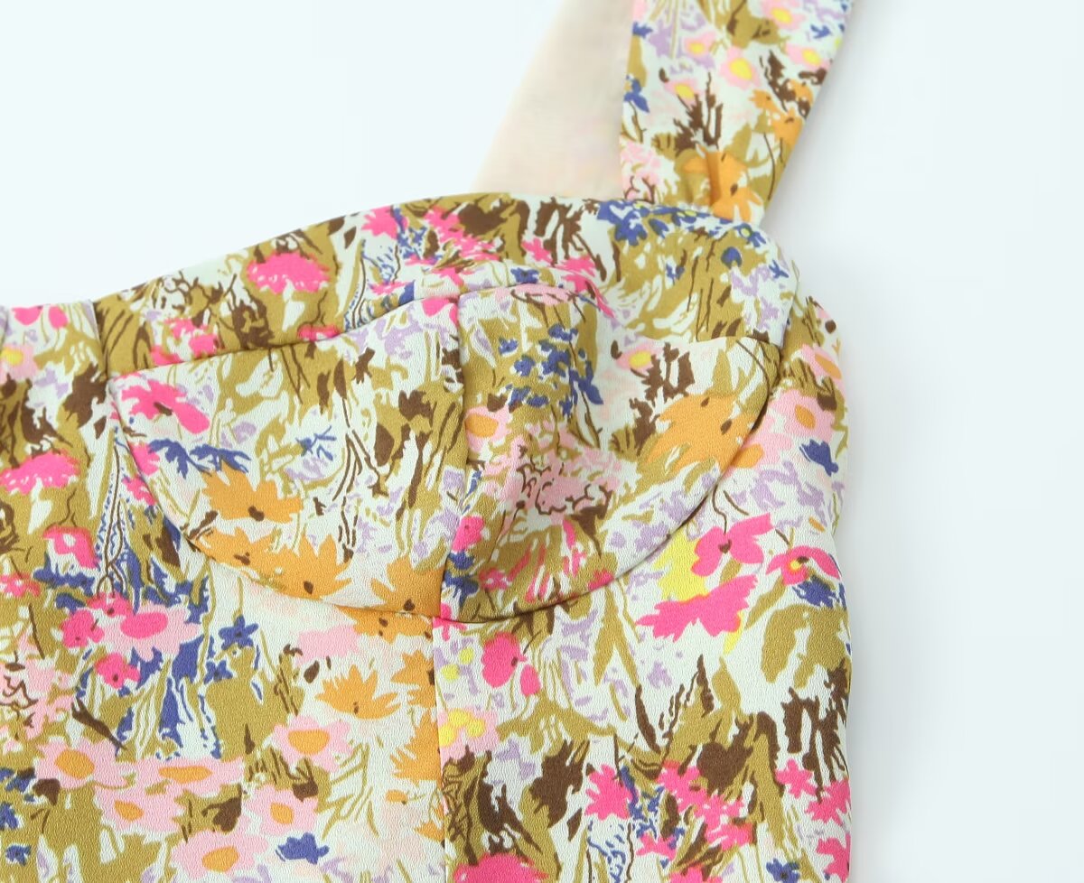 Vestido ajustado con tirantes y cuello en forma de corazón para mujer, ropa de otoño con estampado floral pequeño