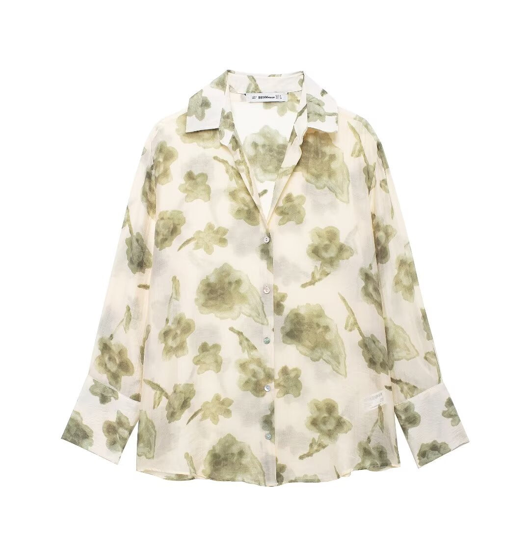 Autumn Women Shirt Floral Print Shirt