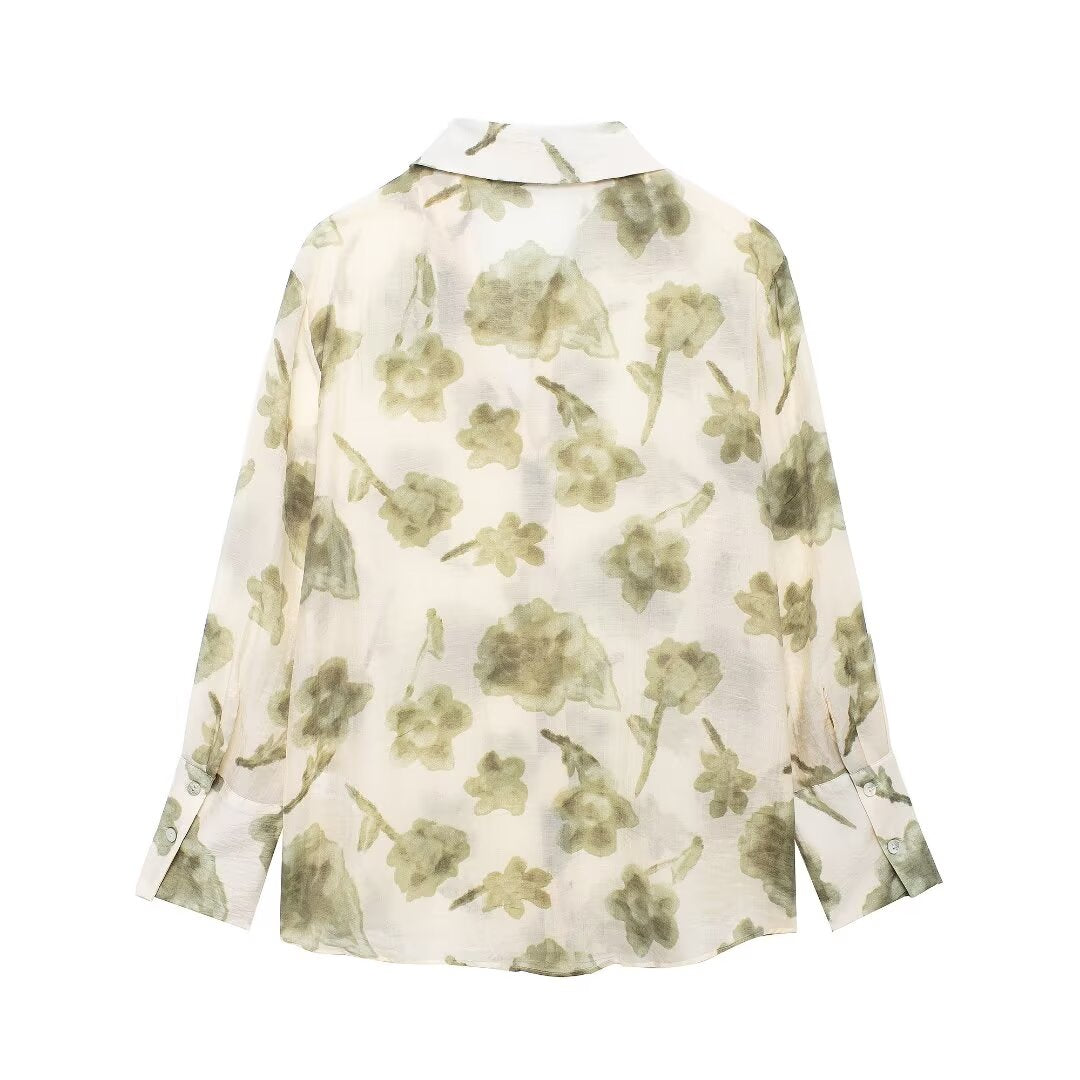 Autumn Women Shirt Floral Print Shirt