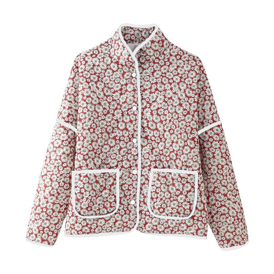 Chaqueta de algodón con estampado de margaritas para mujer, ropa de otoño, elegante, sencilla e informal