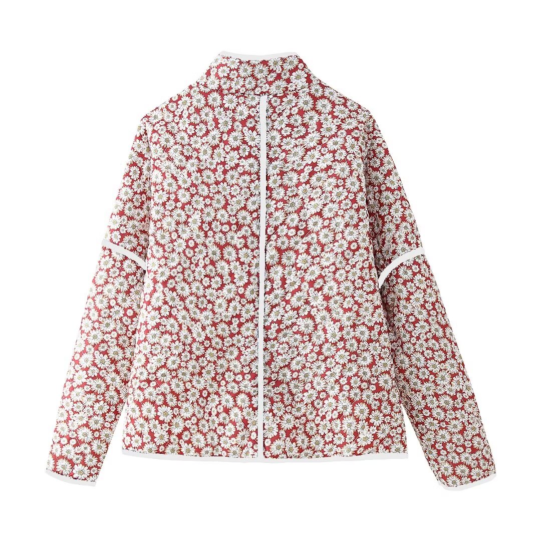 Chaqueta de algodón con estampado de margaritas para mujer, ropa de otoño, elegante, sencilla e informal