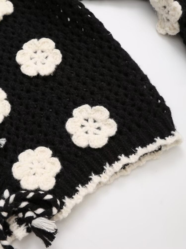 Chaqueta de punto de manga larga para mujer de otoño con crochet