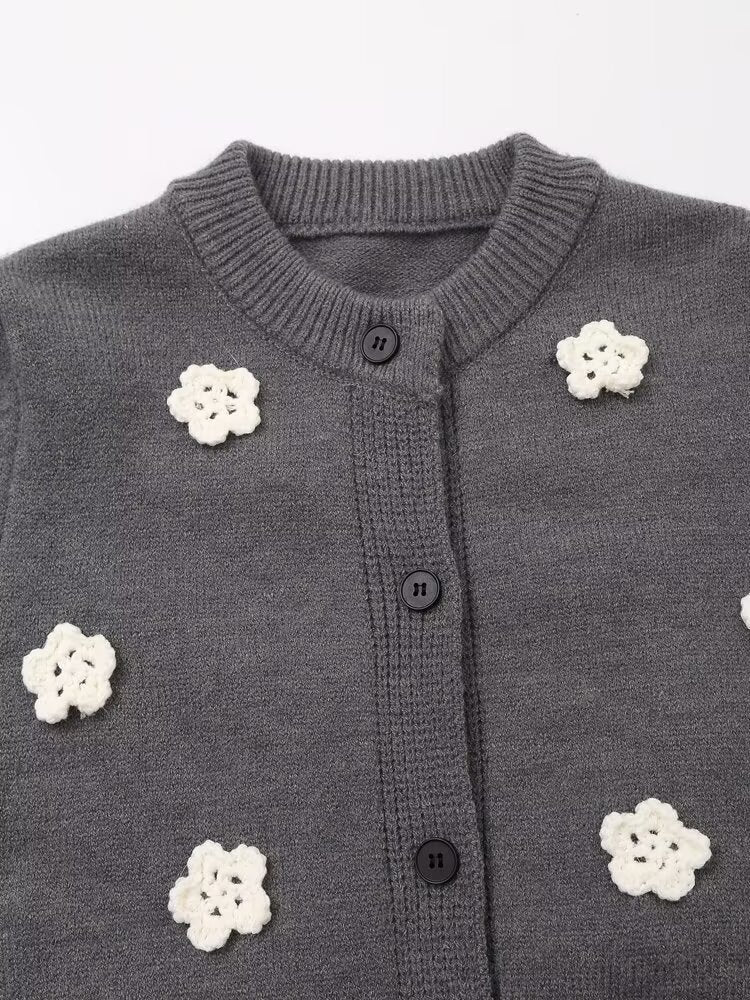 Pull cardigan à fleurs tridimensionnelles, manteau, pull à manches longues au crochet manuel de l'industrie lourde pour femmes