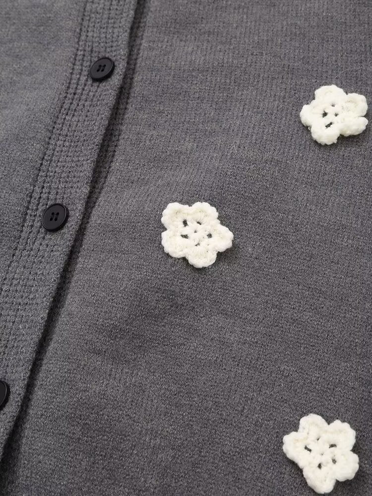 Pull cardigan à fleurs tridimensionnelles, manteau, pull à manches longues au crochet manuel de l'industrie lourde pour femmes