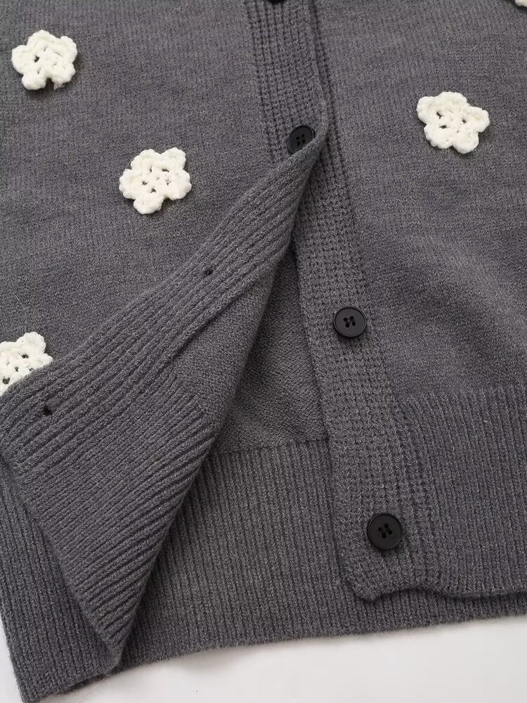 Pull cardigan à fleurs tridimensionnelles, manteau, pull à manches longues au crochet manuel de l'industrie lourde pour femmes