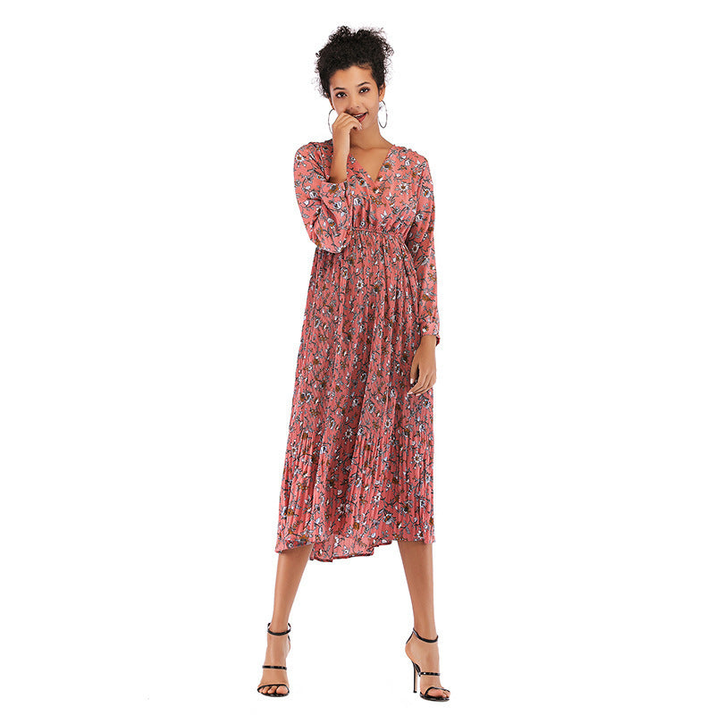 Women's Fashion Small Floral Chiffon Dress