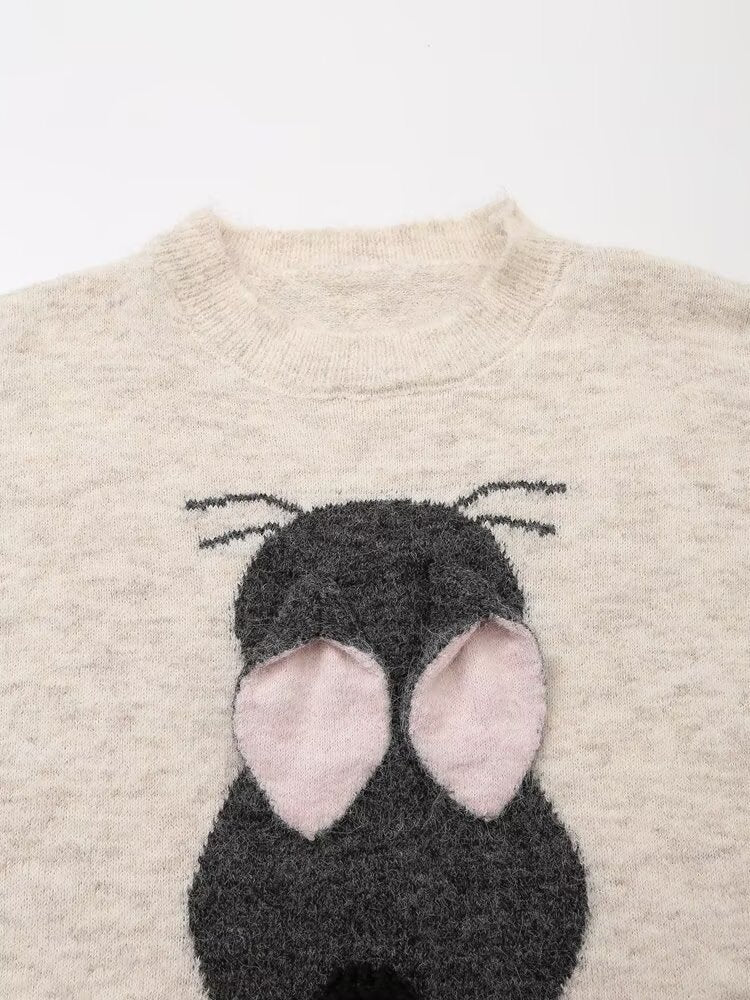 Autumn Winter All Matching Lazy Loose Cute Rabbit Woolen Knit Top