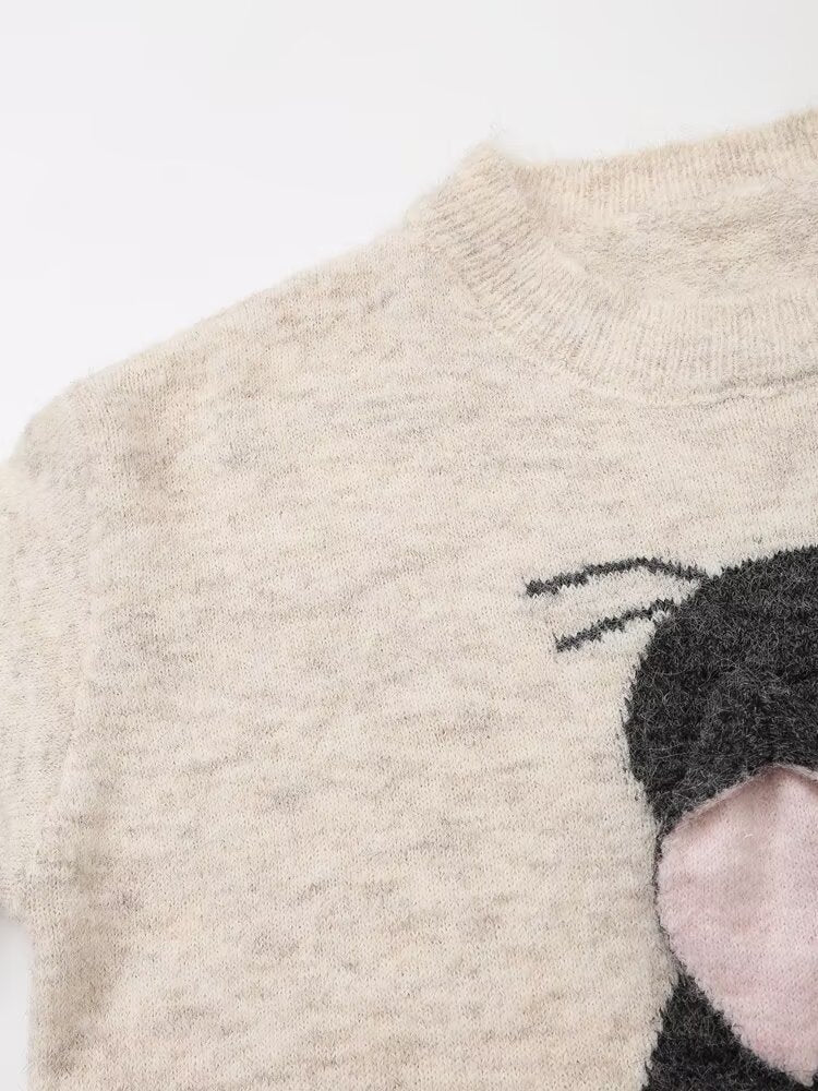 Autumn Winter All Matching Lazy Loose Cute Rabbit Woolen Knit Top