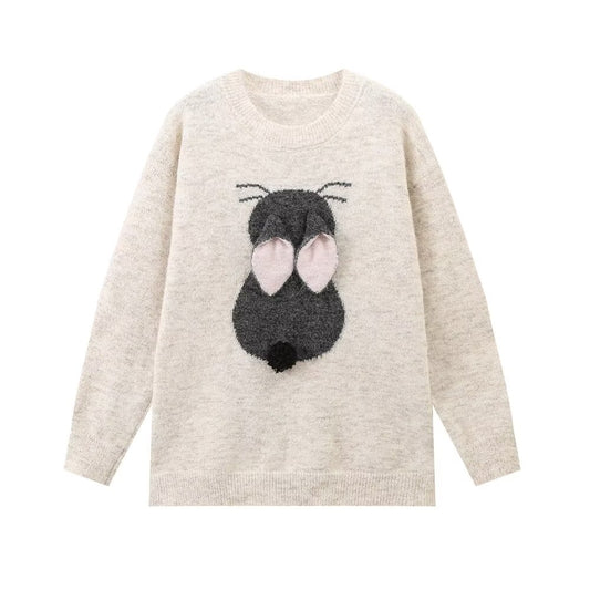 Autumn Winter All Matching Lazy Loose Cute Rabbit Woolen Knit Top