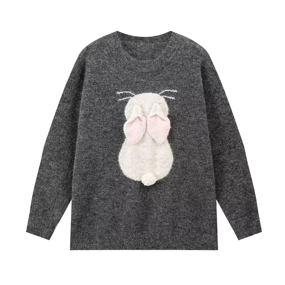 Autumn Winter All Matching Lazy Loose Cute Rabbit Woolen Knit Top