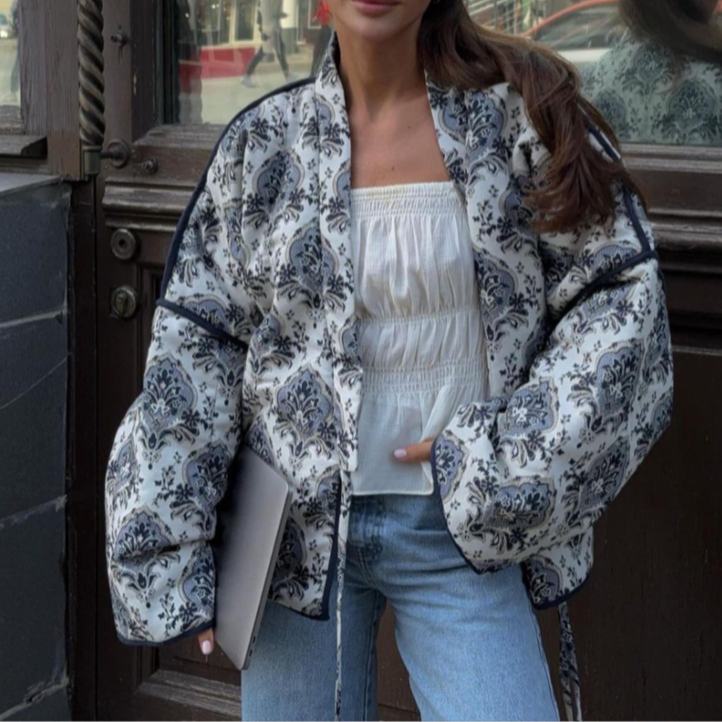 Chaqueta acolchada de algodón con estampado informal, sencilla y elegante para mujer para otoño