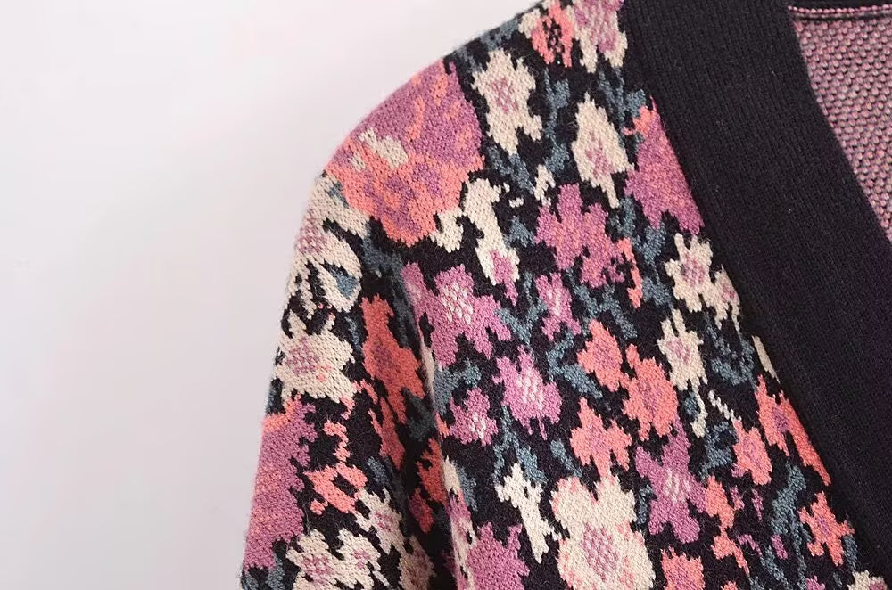 Cárdigan de punto con estampado de jacquard y diseño floral para otoño