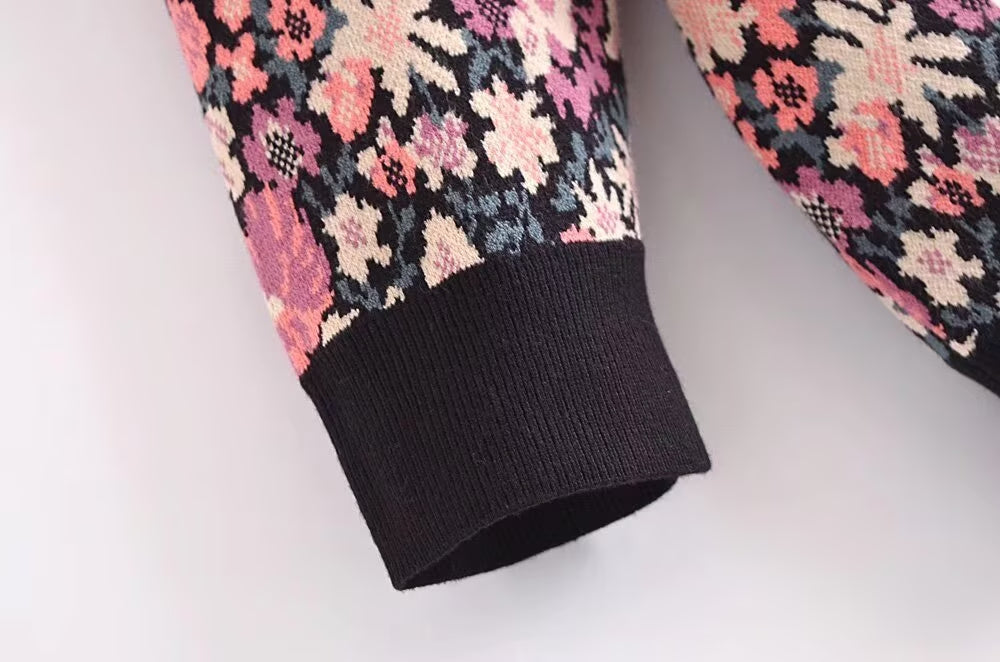 Cárdigan de punto con estampado de jacquard y diseño floral para otoño