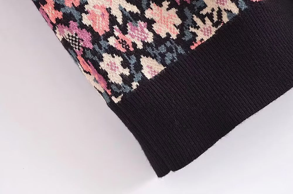 Cárdigan de punto con estampado de jacquard y diseño floral para otoño