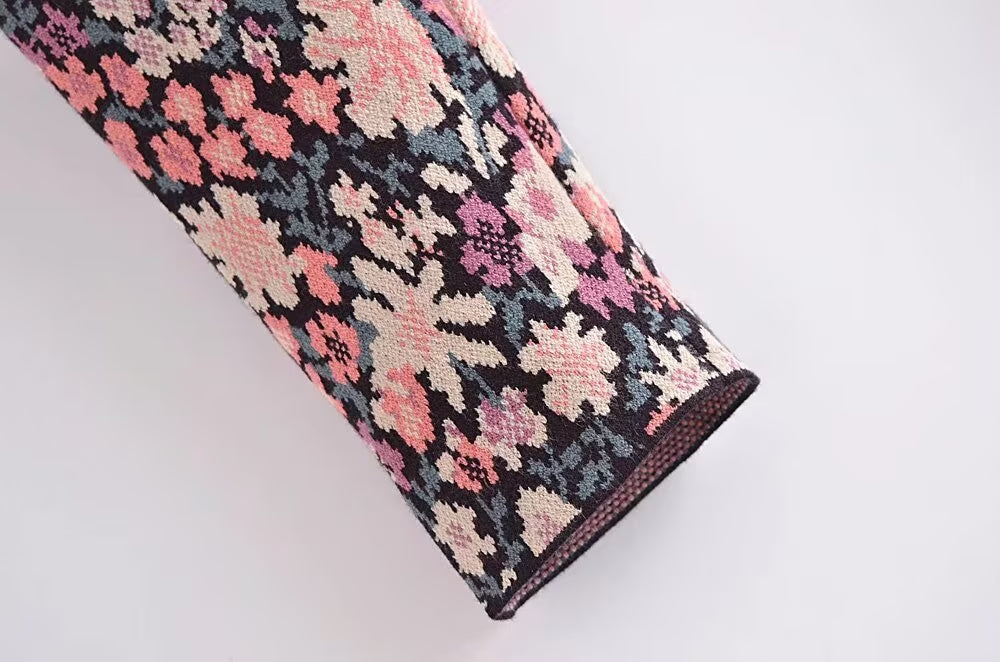 Cárdigan de punto con estampado de jacquard y diseño floral para otoño