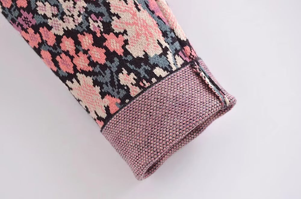 Cárdigan de punto con estampado de jacquard y diseño floral para otoño