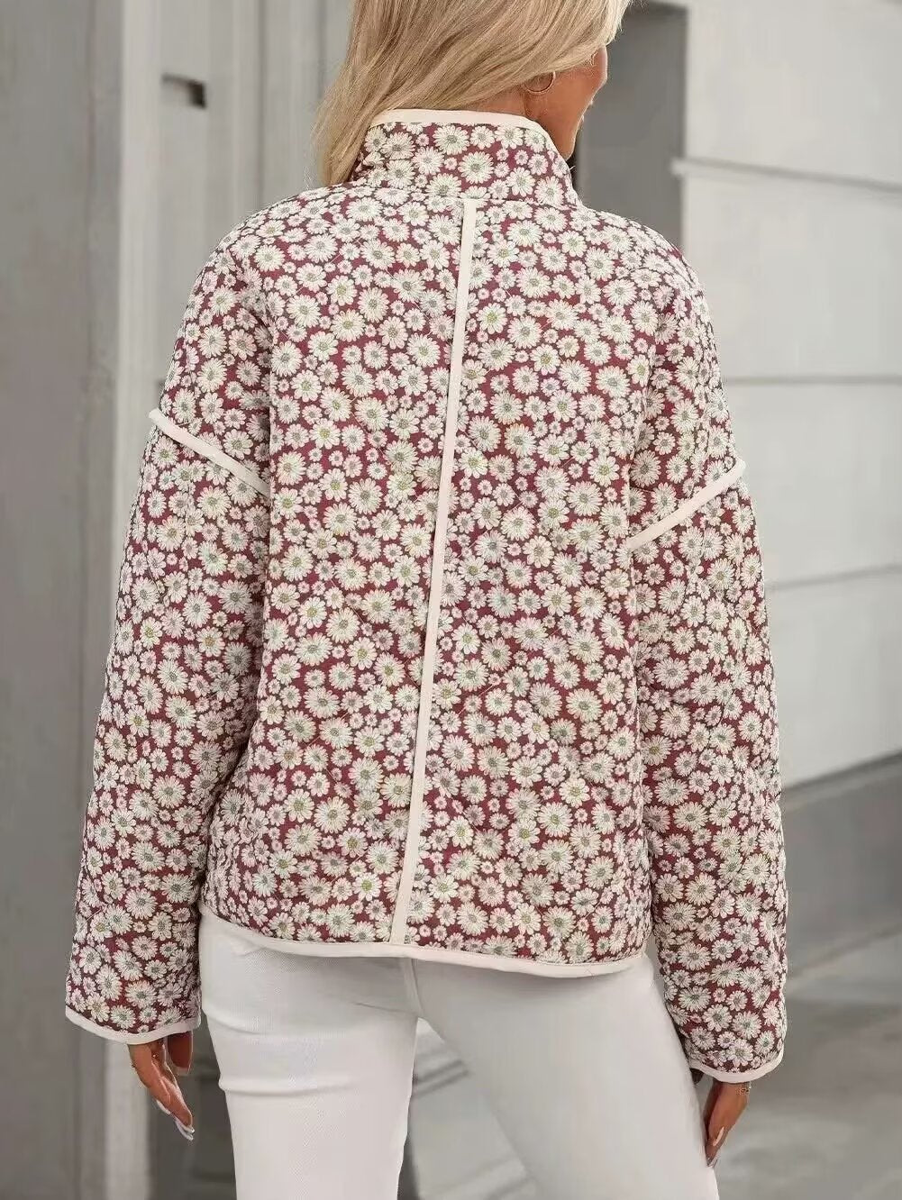 Chaqueta acolchada de algodón con estampado de cuello alto para mujer, ropa de otoño e invierno