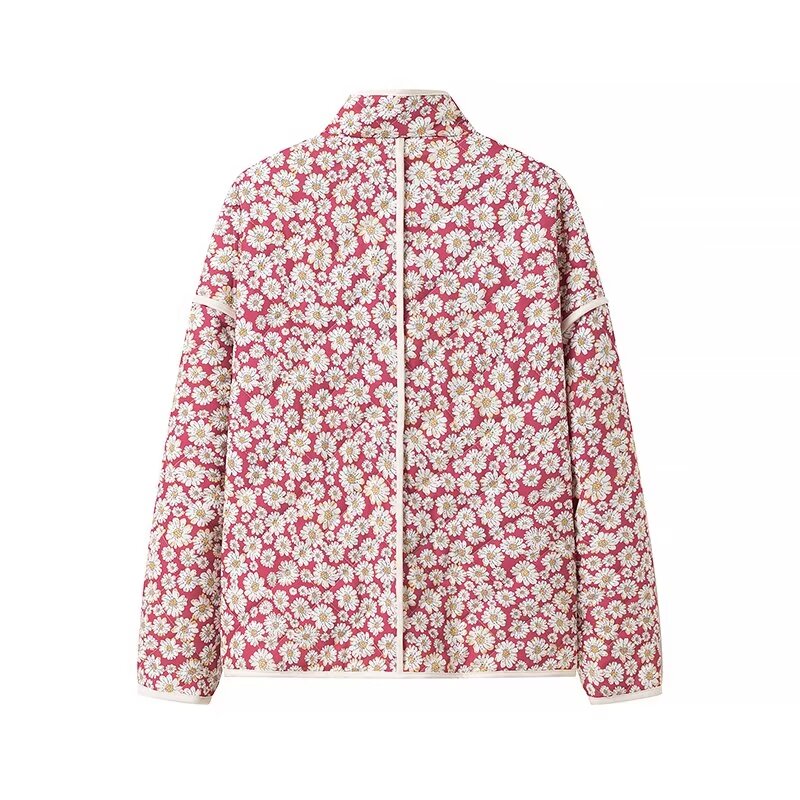 Chaqueta acolchada de algodón con estampado de cuello alto para mujer, ropa de otoño e invierno