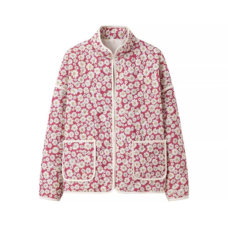 Chaqueta acolchada de algodón con estampado de cuello alto para mujer, ropa de otoño e invierno