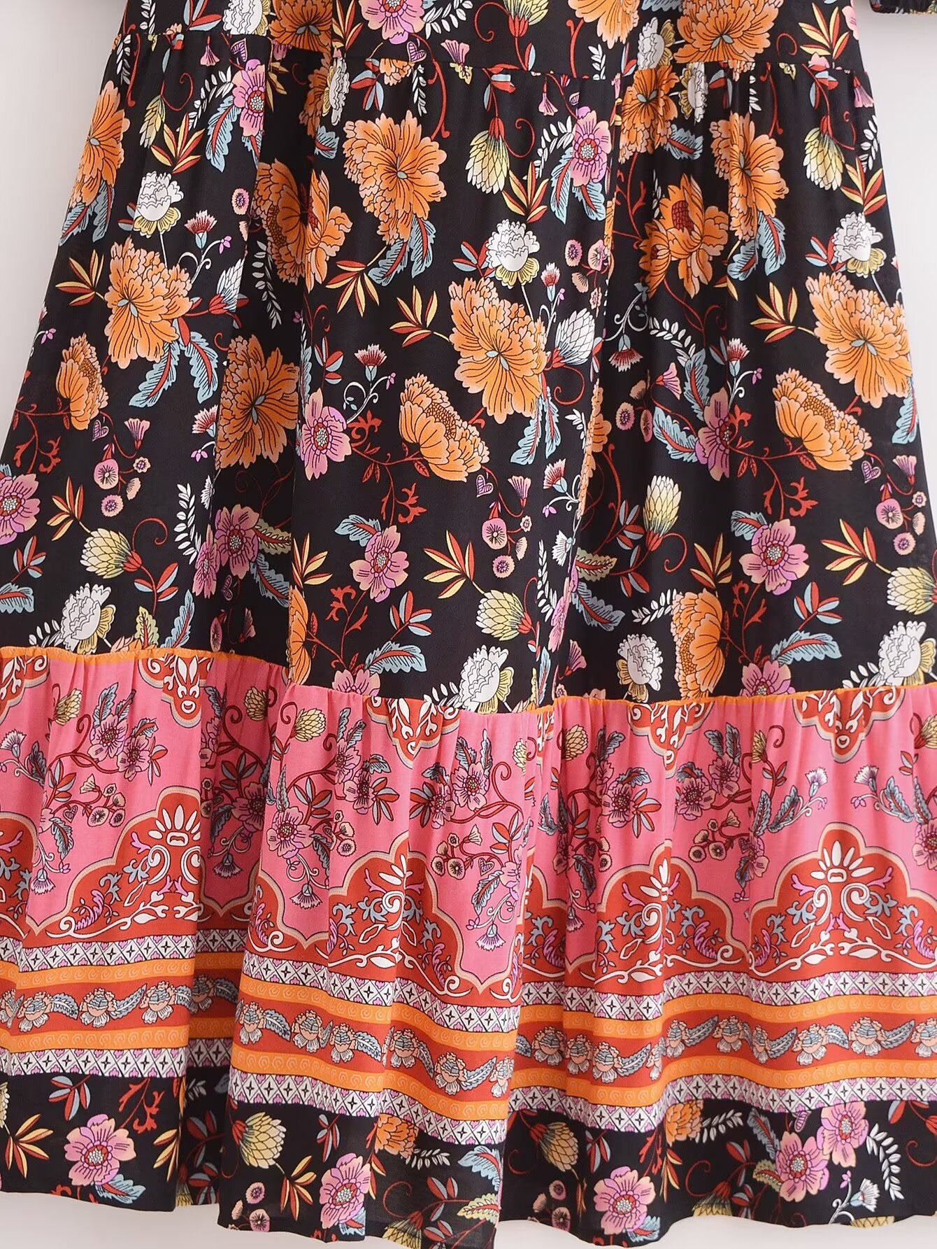 Vestido bohemio holgado con cordones y estampado de rayón vintage para mujer