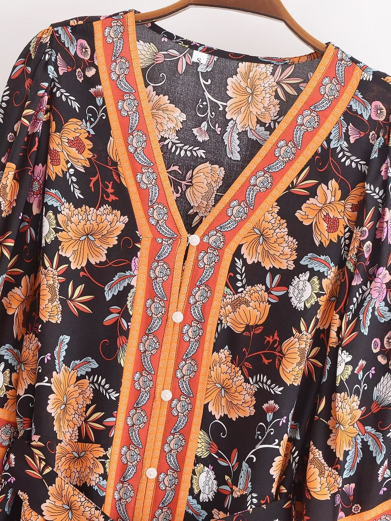 Vestido bohemio holgado con cordones y estampado de rayón vintage para mujer