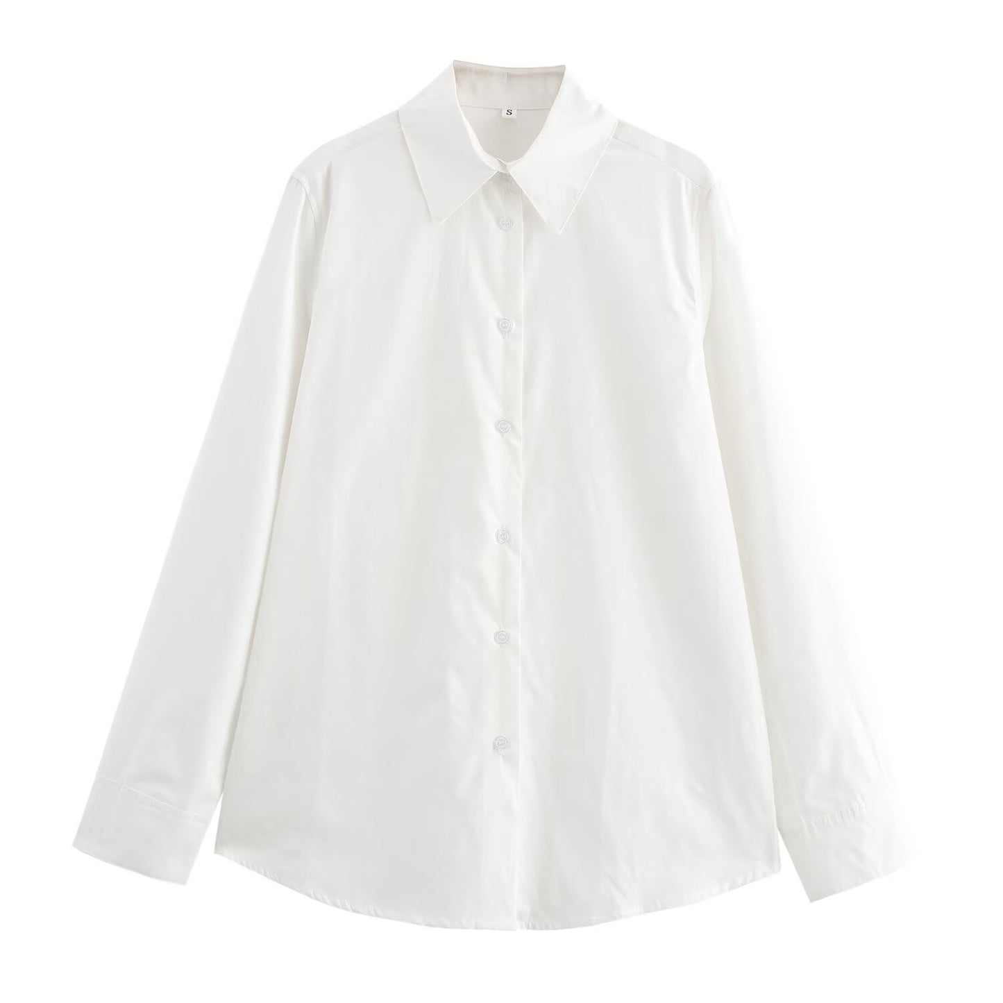 Autumn Long Sleeve White Texture Floral Decorative Poplin Shirt