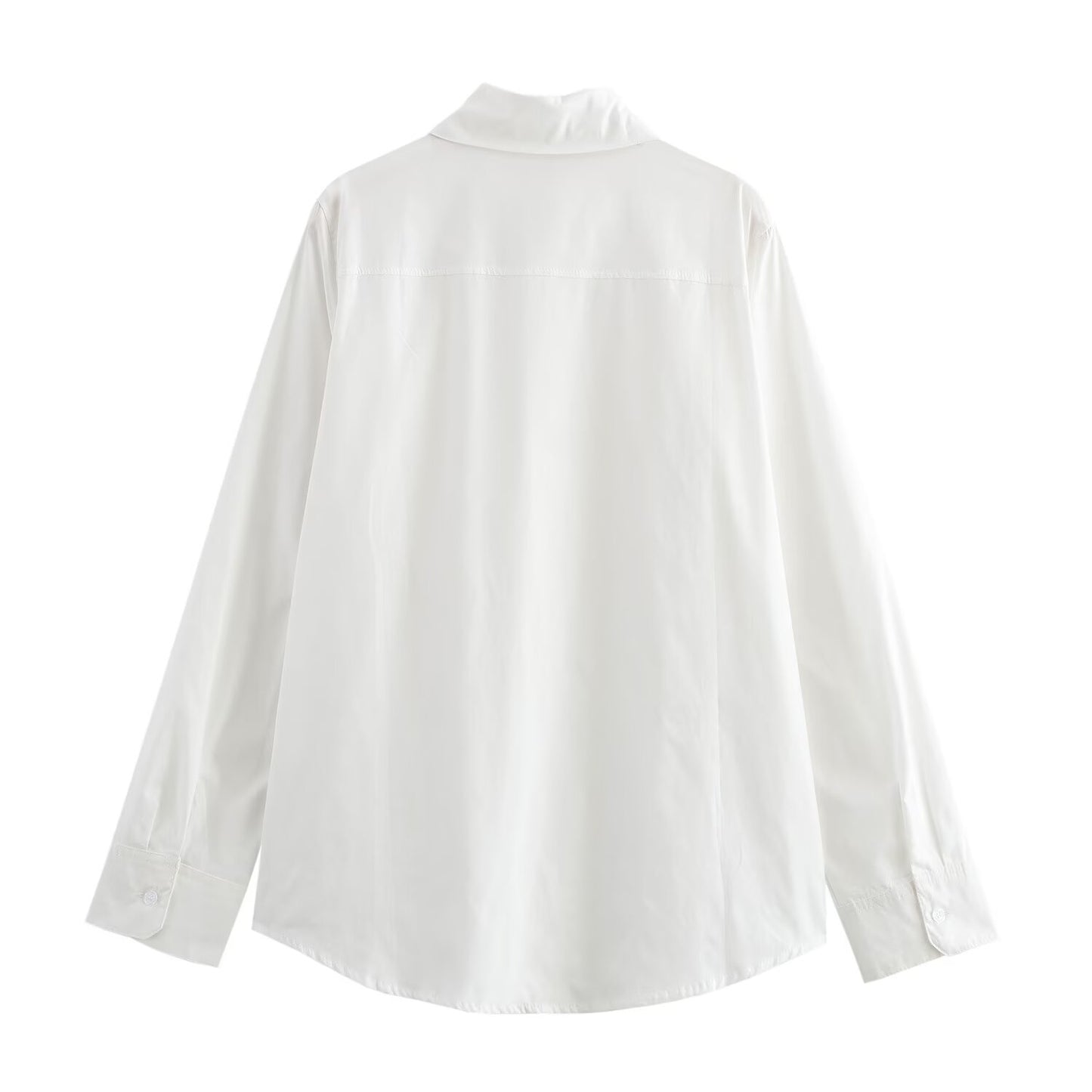 Autumn Long Sleeve White Texture Floral Decorative Poplin Shirt