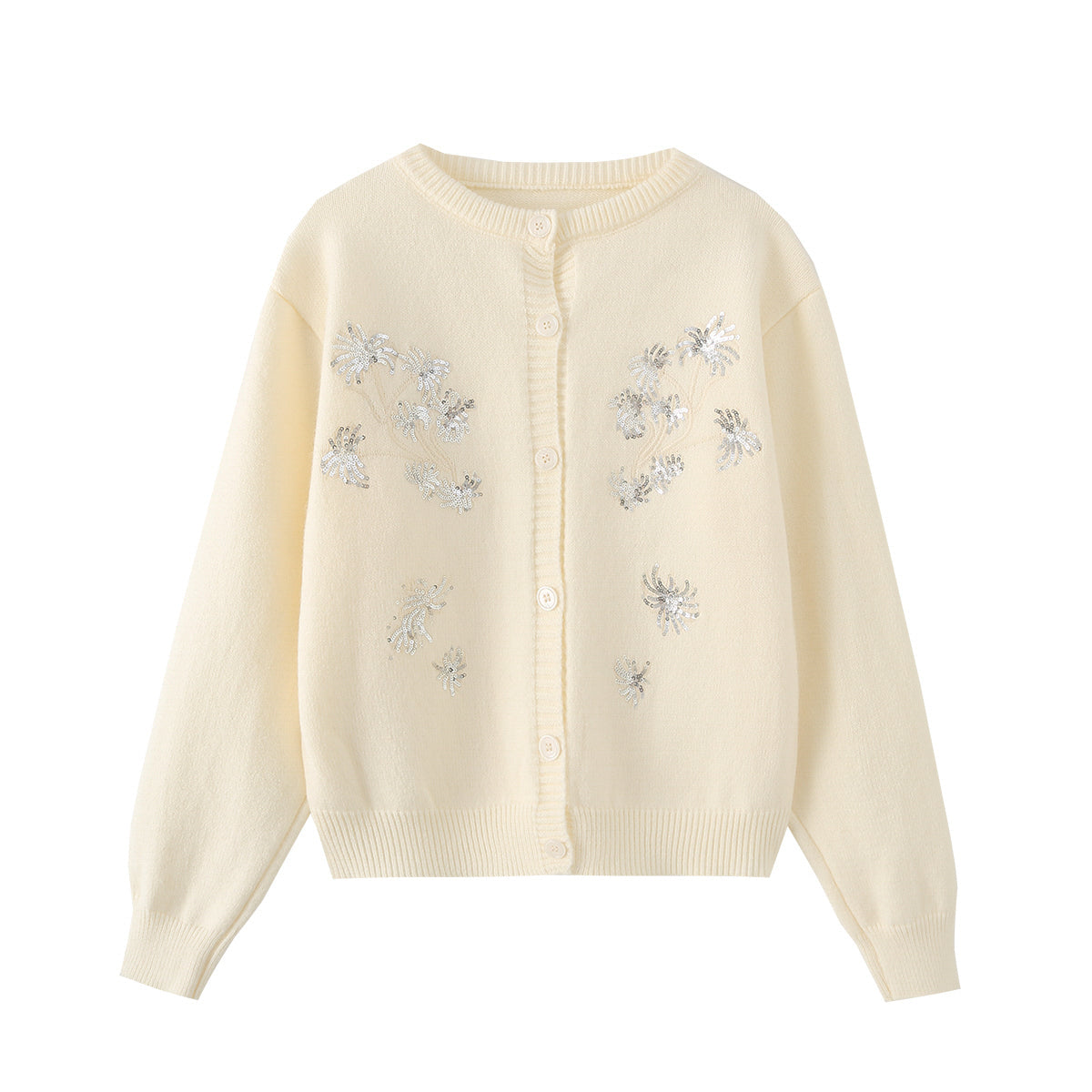 Women Clothing Western All Match Sequined Floral Pearl Buckle Cardigan Sweater